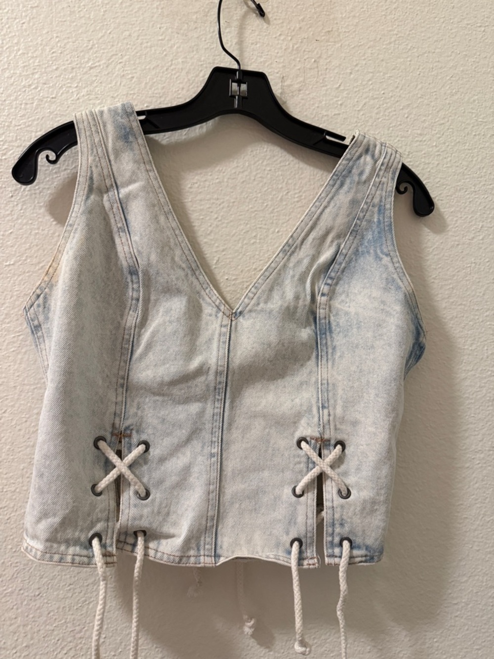 UNIONBAY Light Wash Denim V-Neck Lace-Up Tank